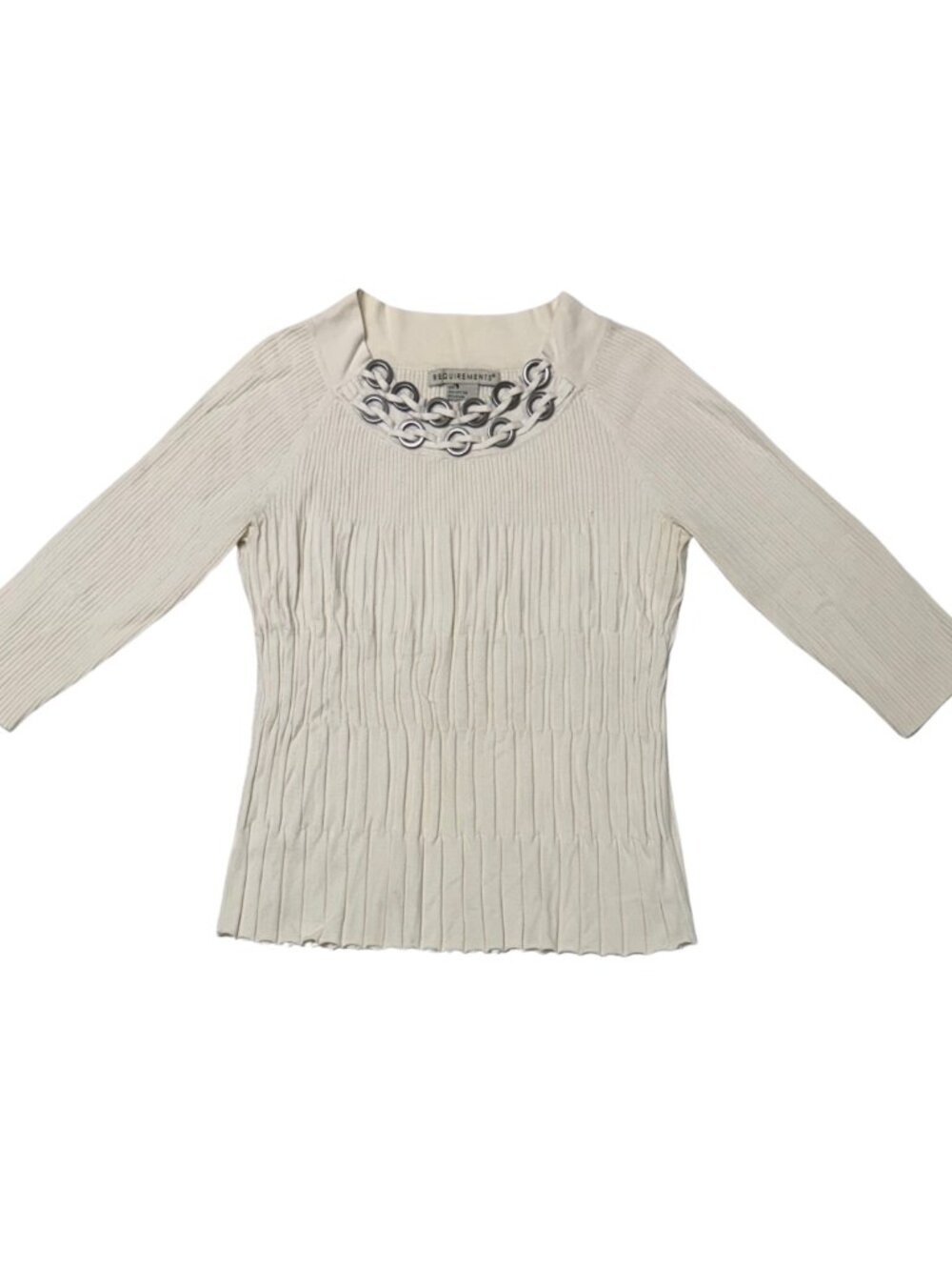 Vintage 00s Y2K Requirements White Hardware Ribbed 3/4 Sleeve Knit Top Size Smal